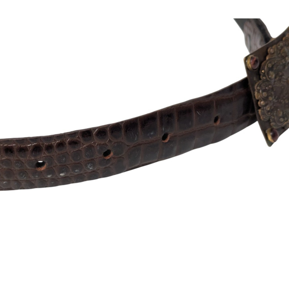 Vintage Elaine Coyne Brown Brass Square Leather Croc Embossed Belt Size Large - Picture 8 of 11